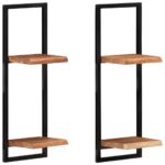 Wall Shelves 2pcs 25x25x75cm Solid Wood Acacia Steel