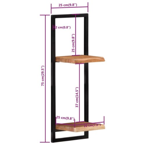 Wall Shelves 2pcs 25x25x75cm Solid Wood Acacia Steel - Image 8