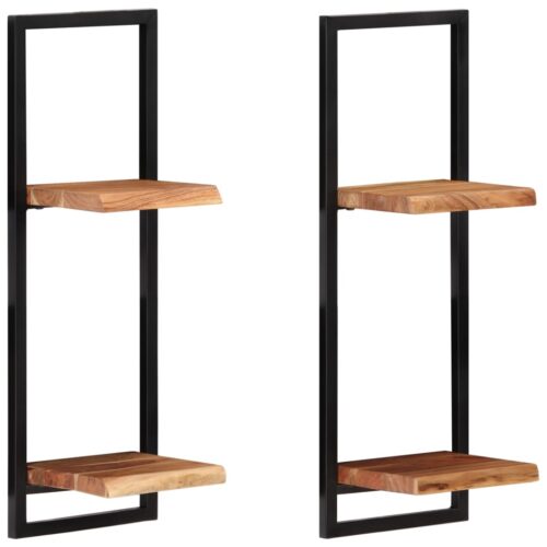 Wall Shelves 2pcs 25x25x75cm Solid Wood Acacia Steel - Image 9