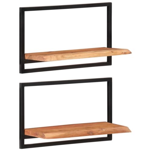 Wall Shelves 2pcs 60x25x35cm Solid Wood Acacia Steel - Image 9