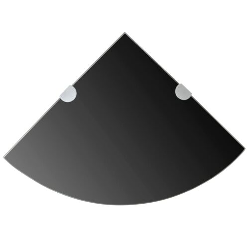 Corner Shelf with Chrome Supports Glass Black 25x25cm