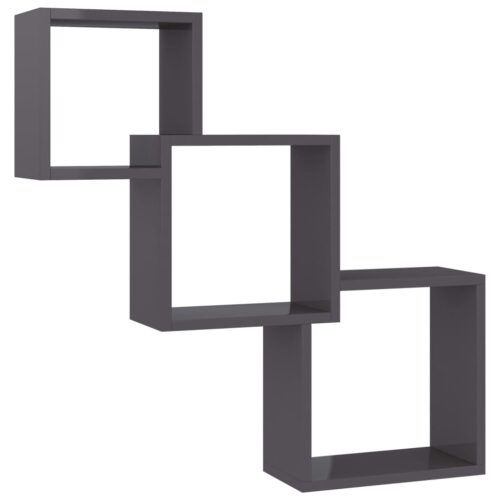Cube Wall Shelves High Gloss Grey 68x15x68cm Engineered Wood - Image 2