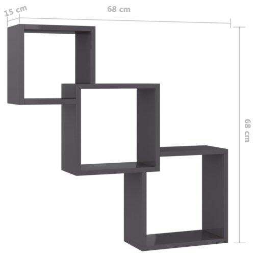Cube Wall Shelves High Gloss Grey 68x15x68cm Engineered Wood - Image 6