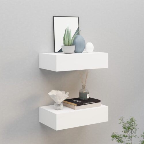Wall-mounted Drawer Shelves 2pcs White 40x23.5x10cm MDF
