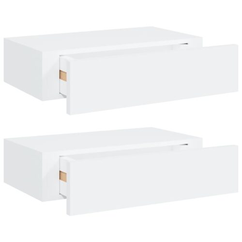 Wall-mounted Drawer Shelves 2pcs White 40x23.5x10cm MDF - Image 4