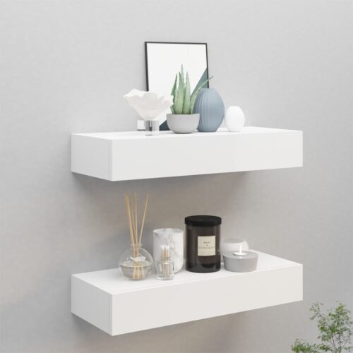 Wall-mounted Drawer Shelves 2pcs White 60x23.5x10cm MDF