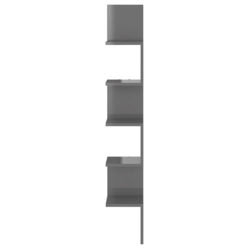 Wall Corner Shelf High Gloss Grey 20x20x127.5cm Engineered Wood - Image 4