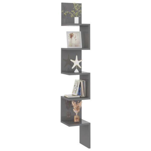 Wall Corner Shelf High Gloss Grey 20x20x127.5cm Engineered Wood - Image 7