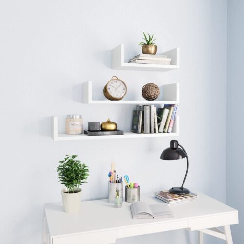 Wall Display Shelf 3pcs White Engineered Wood