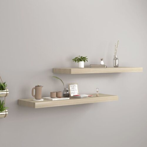 Floating Wall Shelves 2pcs Oak 80x23.5x3.8cm MDF