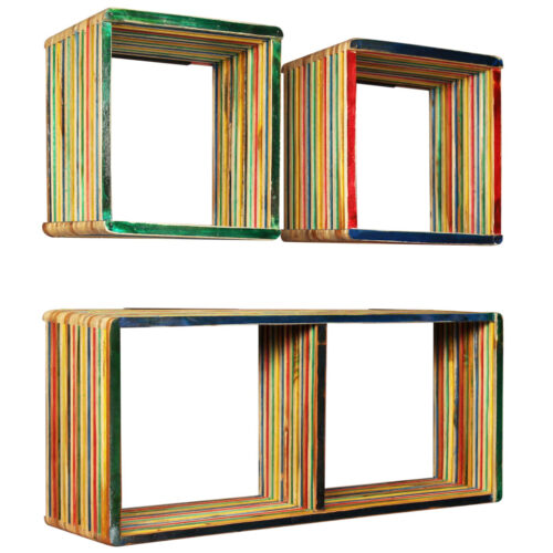 Wall Shelf Set 3pcs Multicolour Solid Reclaimed Teak
