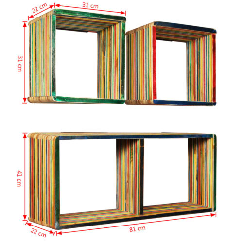 Wall Shelf Set 3pcs Multicolour Solid Reclaimed Teak - Image 7