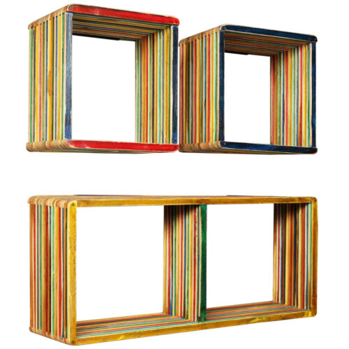 Wall Shelf Set 3pcs Multicolour Solid Reclaimed Teak - Image 9