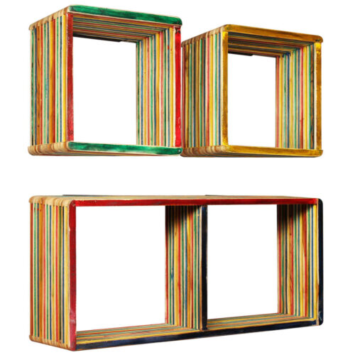 Wall Shelf Set 3pcs Multicolour Solid Reclaimed Teak - Image 10