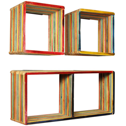 Wall Shelf Set 3pcs Multicolour Solid Reclaimed Teak - Image 11