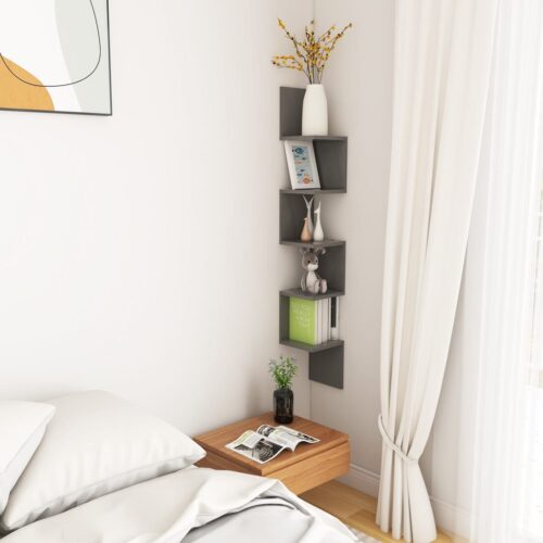 Wall Corner Shelf Grey 20x20x127.5cm Engineered Wood - Image 7