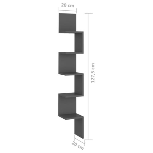 Wall Corner Shelf Grey 20x20x127.5cm Engineered Wood - Image 6