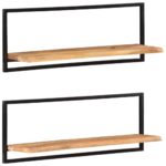 Wall Shelves 2pcs 100x24x35cm Solid Wood Acacia Steel