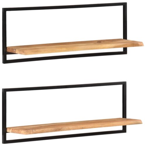 Wall Shelves 2pcs 100x24x35cm Solid Wood Acacia Steel