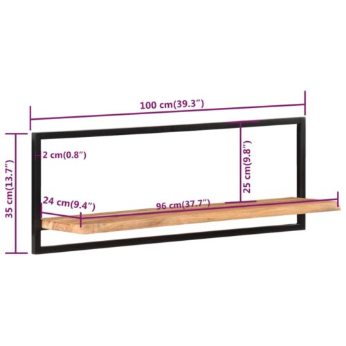 Wall Shelves 2pcs 100x24x35cm Solid Wood Acacia Steel - Image 7