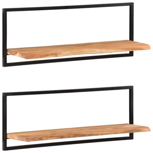 Wall Shelves 2pcs 100x24x35cm Solid Wood Acacia Steel - Image 8