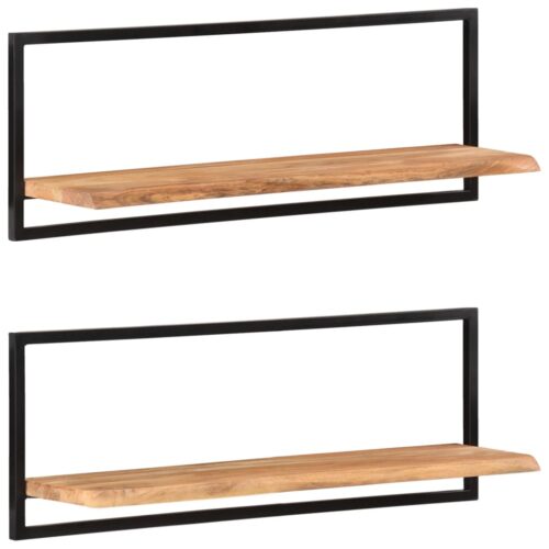 Wall Shelves 2pcs 100x24x35cm Solid Wood Acacia Steel - Image 10