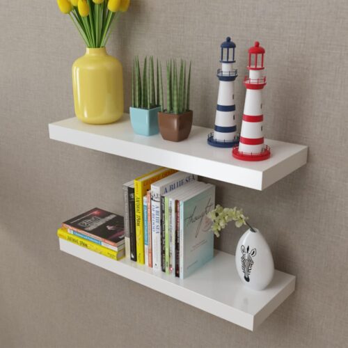 2 White MDF Floating Wall Display Shelves Book/DVD Storage - Image 6