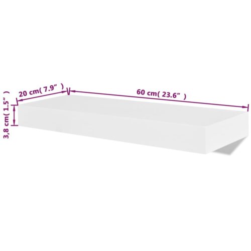 2 White MDF Floating Wall Display Shelves Book/DVD Storage - Image 5