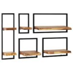 Wall Shelf Set 5 Pieces Solid Acacia Wood Steel
