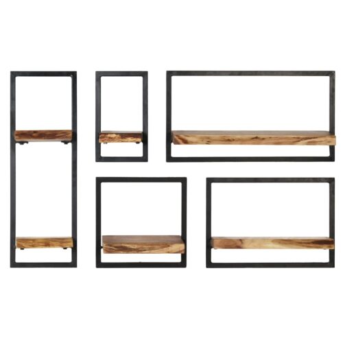 Wall Shelf Set 5 Pieces Solid Acacia Wood Steel - Image 2