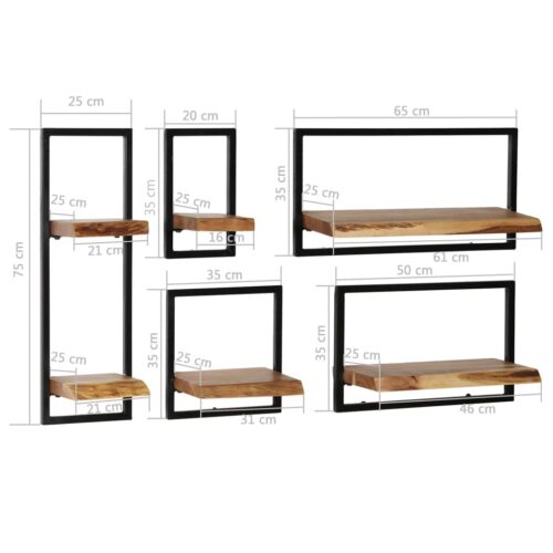 Wall Shelf Set 5 Pieces Solid Acacia Wood Steel - Image 9