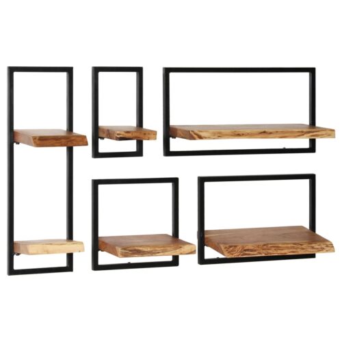 Wall Shelf Set 5 Pieces Solid Acacia Wood Steel - Image 10