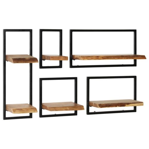 Wall Shelf Set 5 Pieces Solid Acacia Wood Steel - Image 11