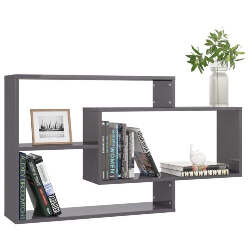 Wall Shelves High Gloss Grey 104x20x58.5cm Engineered Wood - Image 3