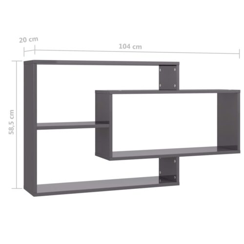 Wall Shelves High Gloss Grey 104x20x58.5cm Engineered Wood - Image 6