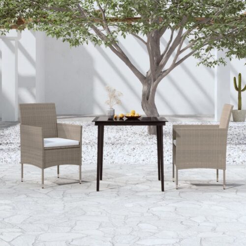 3-Piece Garden Dining Set with Cushions Beige Black - Image 8