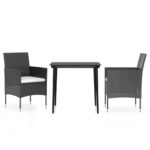 3-Piece Outdoor Dining Set Garden Patio Bistro Chairs Cushions Rattan Furniture