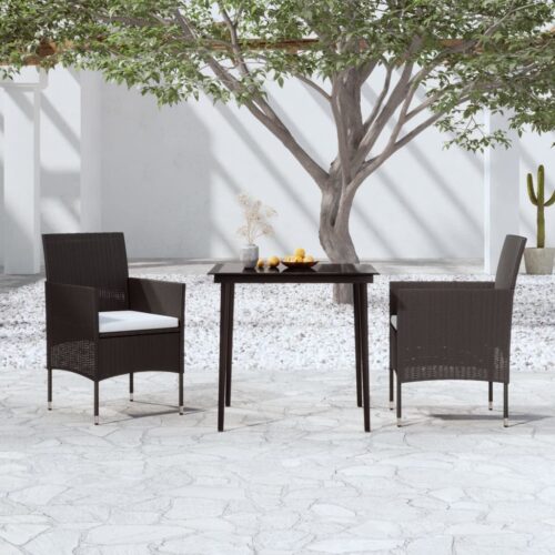 3-Piece Outdoor Dining Set Garden Patio Bistro Chairs Cushions Rattan Furniture - Image 8