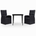 3-Piece Garden Dining Set with Cushions Black
