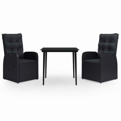 3-Piece Garden Dining Set with Cushions Black