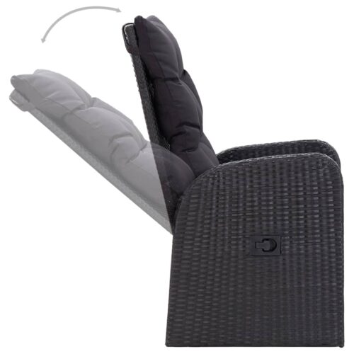 3-Piece Garden Dining Set with Cushions Black - Image 6