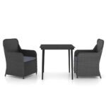 3-Piece Garden Dining Set with Cushions Black