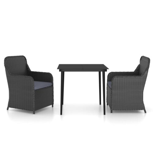 3-Piece Garden Dining Set with Cushions Black