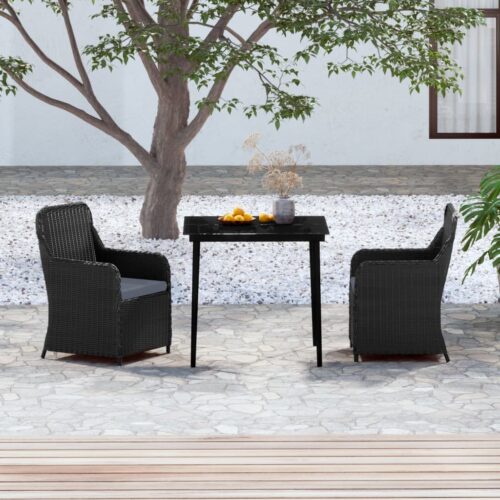 3-Piece Garden Dining Set with Cushions Black - Image 8