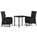 3-Piece Garden Dining Set with Cushions Black