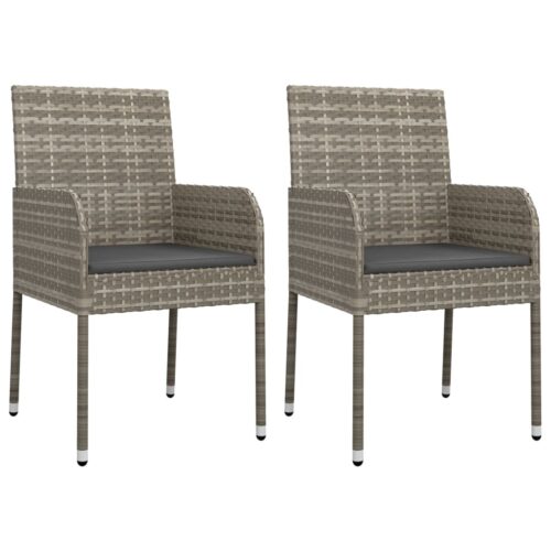 3-Piece Garden Dining Set with Cushions Black Grey Poly Rattan Wicker Outdoor Patio Furniture - Image 3