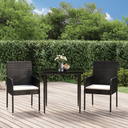 3-Piece Garden Dining Set with Cushions Black Poly Rattan Wicker Outdoor Patio Furniture - Image 10