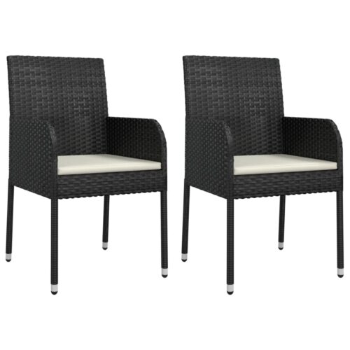 3-Piece Garden Dining Set with Cushions Black Poly Rattan Wicker Outdoor Patio Furniture - Image 3