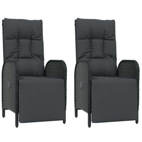 3-Piece Garden Dining Set with Cushions Black Poly Rattan Wicker Outdoor Patio Furniture - Image 3