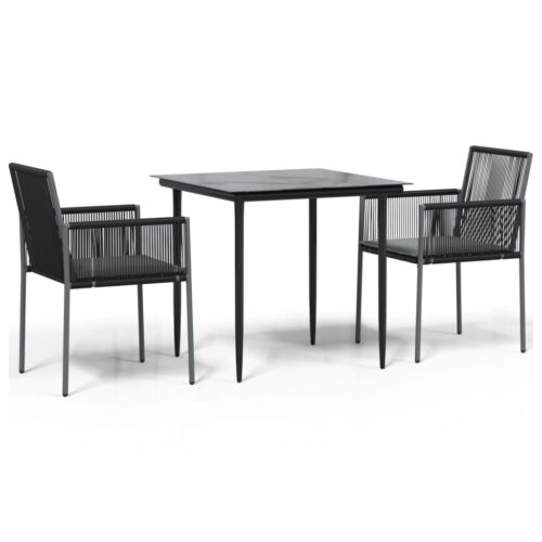3-Piece Garden Dining Set with Cushions Black Poly Rattan Wicker Outdoor Patio Furniture Steel
